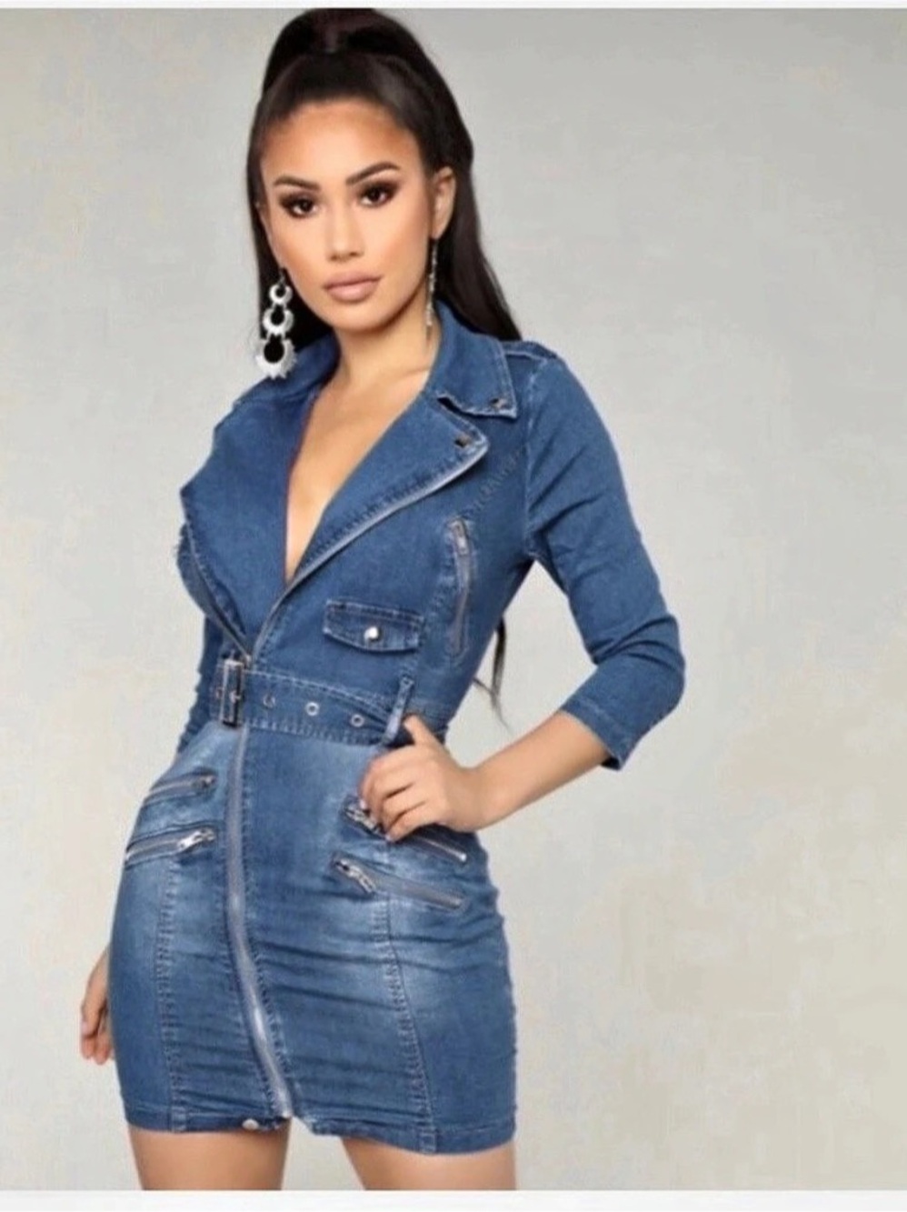 Fashion Nova You Talk Too Much Denim Moto Bodycon Dress